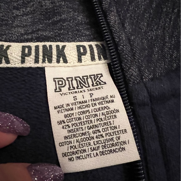 Pink Victoria’s Secret quarter zip pull over size S navy - Picture 5 of 9